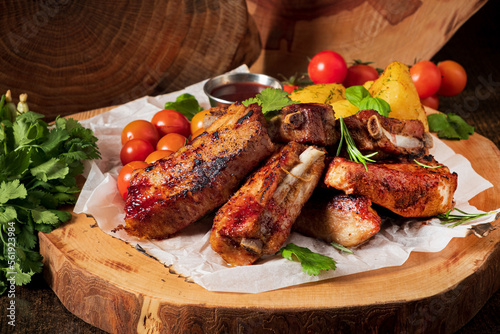 grilled ribs on the black board photo