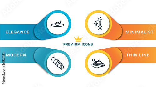 summer outline icons with infographic template. thin line icons such as summer hat, solstice, summer temperature, lake vector.