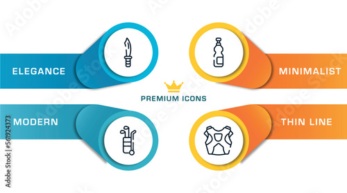 sport equipment outline icons with infographic template. thin line icons such as dive knife, golf caddy, isotonic, protector vector.