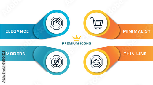health and safety outline icons with infographic template. thin line icons such as descending, no plug, hand truck, hard vector.