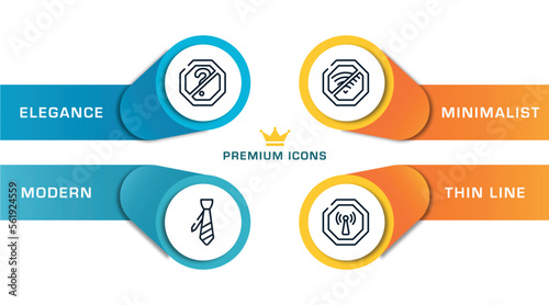health and safety outline icons with infographic template. thin line icons such as no doubt, necktie, no wifi, non ionizing radiation vector.