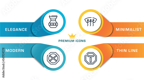 traffic signs outline icons with infographic template. thin line icons such as native american pot, no waiting, windshield defrost, end of way vector.