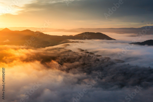 Fototapeta Naklejka Na Ścianę i Meble -  Scenic foggy sunrise in autumn