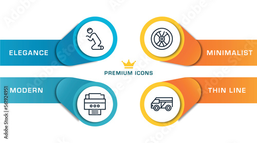 taxi service outline icons with infographic template. thin line icons such as praying, portable printer, wheel vehicle part, minivan taxi vector.