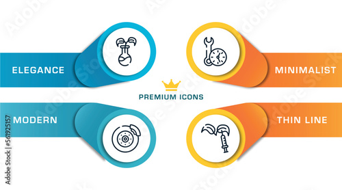 general outline icons with infographic template. thin line icons such as bio technology, disk brake, build time, gmo vector.