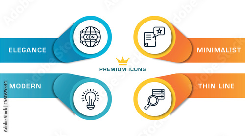 project management outline icons with infographic template. thin line icons such as cdn, lightbulb, wish, data searching vector.
