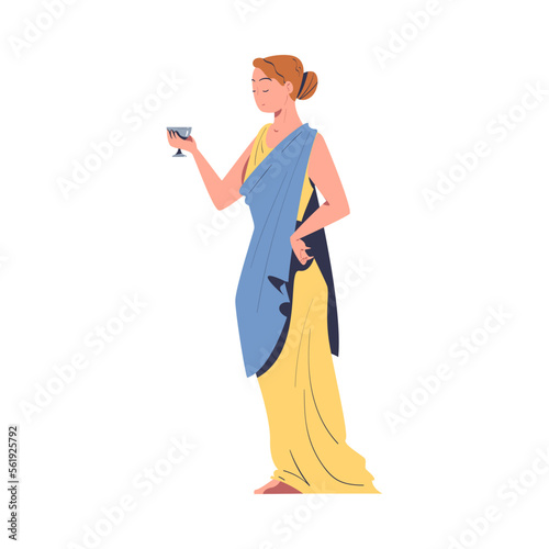 Ancient Woman Roman Character from Classical Antiquity with Goblet Vector Illustration