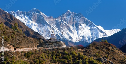 Stupa near Namche Bazar and Mount Everest Lhotse Nuptse photo