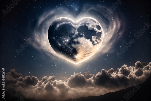 Heart shaped Moon on a romantical night photo