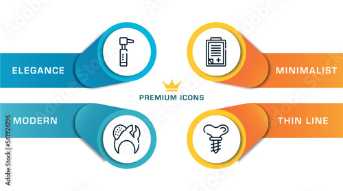 dental care outline icons with infographic template. thin line icons such as otoscope, decayed, admision form, dental implant vector.