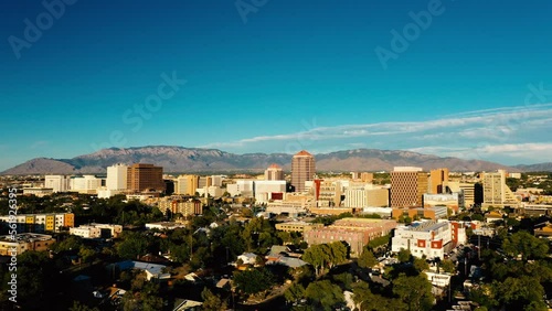 Aerial clip of the city of Albuquerque, New Mexico, USA