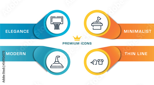 kindergarten outline icons with infographic template. thin line icons such as basketball equipment, still, sandbox, hand puppet vector.