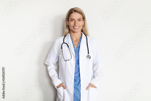 Medical Worker. Portrait Of Smiling Beautiful Female Doctor In Uniform