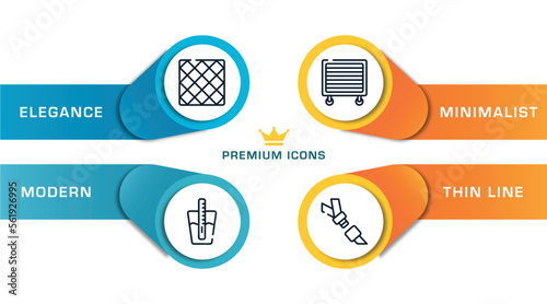 car parts outline icons with infographic template. thin line icons such as tile, tester, garage wrench, seatbelt vector.