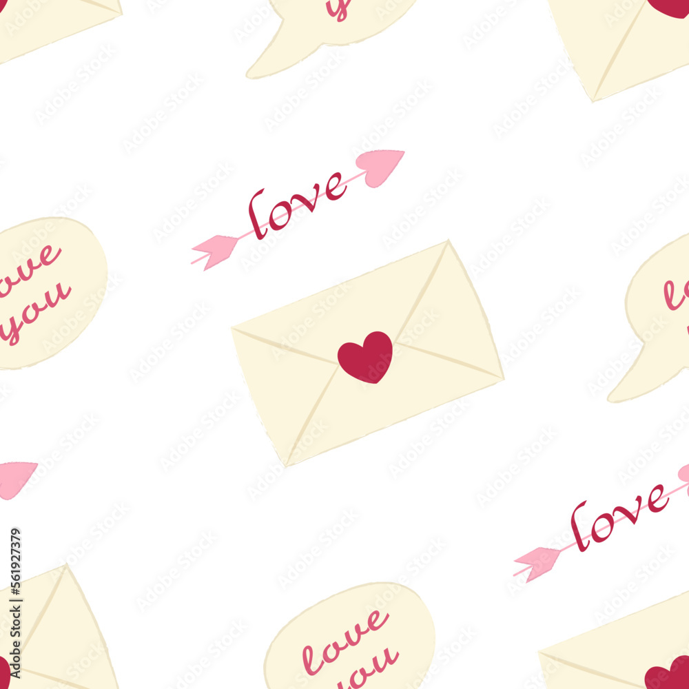 Seamless pattern with envelopes and amoure arrow for valentines day. Flat vector Seamless pattern with envelopes and amoure arrow for valentines day. Flat vector