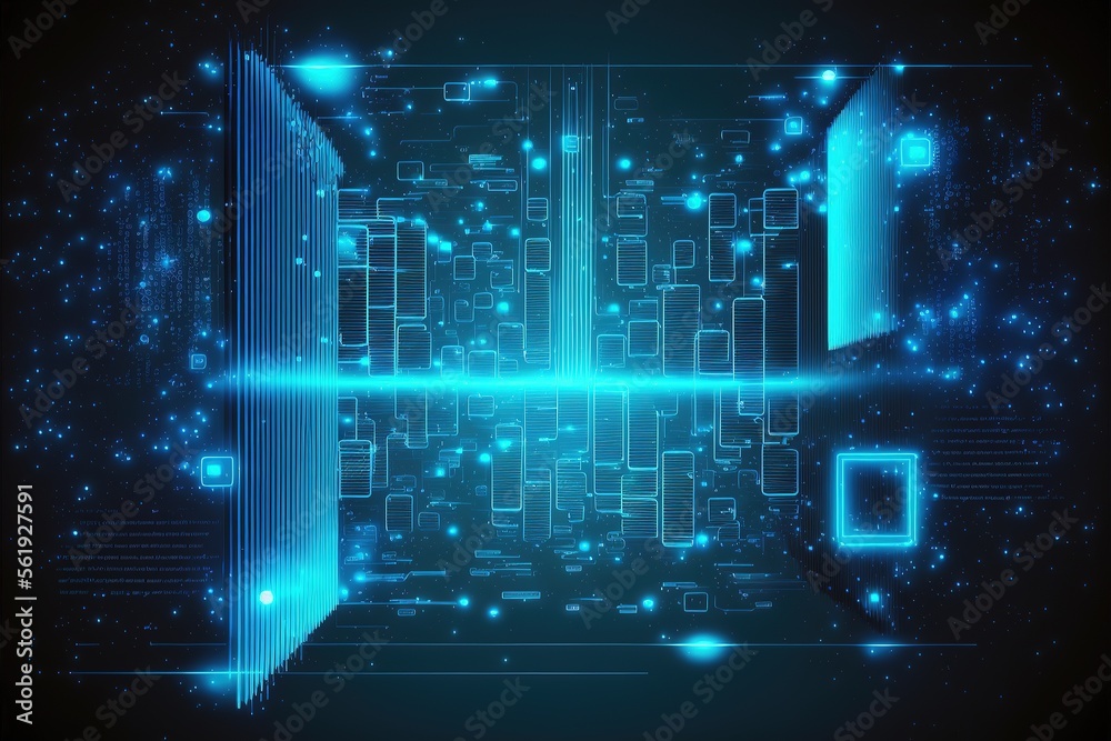Technology background with abstract digital code motion cyberspace. Abstract high-tech blue neon background for communication concept with digital flow in a cyber space matrix. AI Technology background with abstract digital code motion cyberspace. Abstract high-tech blue neon background for communication concept with digital flow in a cyber space matrix. AI