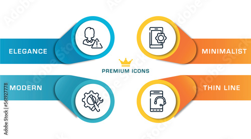 ways to contact us outline icons with infographic template. thin line icons such as customer problem, support tools, smarphone tings, tablet telephone vector.