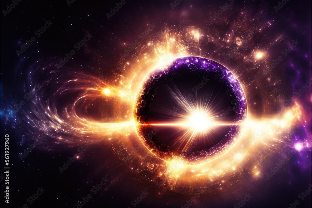Abstract lens flare space or time travel concept background. AI
