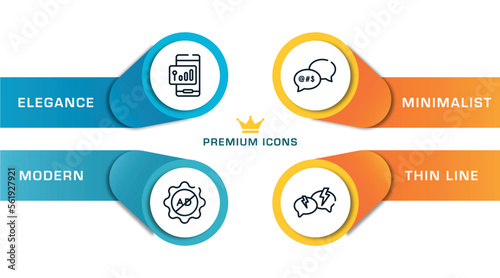 discussion outline icons with infographic template. thin line icons such as , ad block, swearing, anger vector.