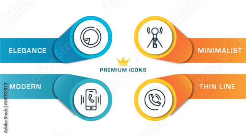 phone icons outline icons with infographic template. thin line icons such as postman, smartphone ringing, wireless connectivity, phone contact vector.