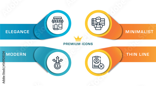 jobless outline icons with infographic template. thin line icons such as convenience store, diversify, suspect, uneducated vector.