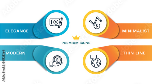 investing outline icons with infographic template. thin line icons such as inflation, receive, volatility, breaking vector.