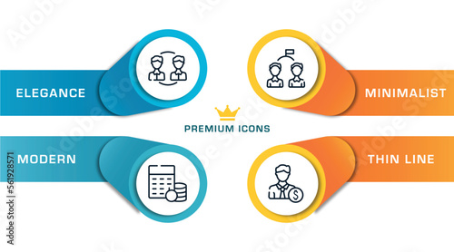 banking outline icons with infographic template. thin line icons such as peer to peer, budgeting, competitor, banker vector.