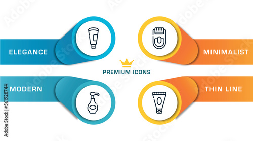 pretty outline icons with infographic template. thin line icons such as cream tube, body lotion, epilador, anti aging cream vector.