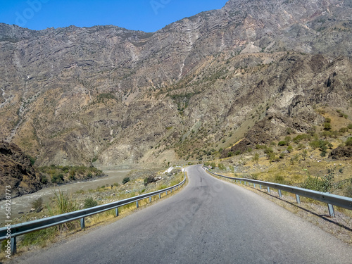 The highway along the Panj River in Tajikistan. photo
