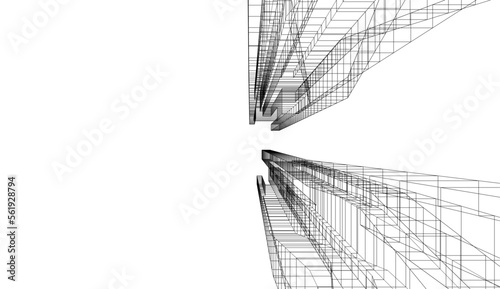 Linear architectural drawing vector illustration