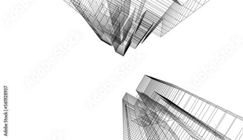 Linear architectural drawing vector illustration © Yurii Andreichyn