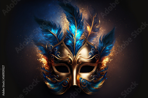 Golden mask with feathers. Venice Carnival concept.  © belyaaa