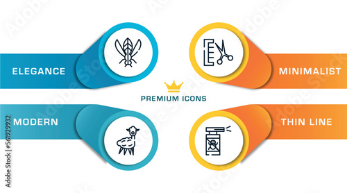 pet grooming outline icons with infographic template. thin line icons such as winged insect, alpaca, groomer, anti flea vector.