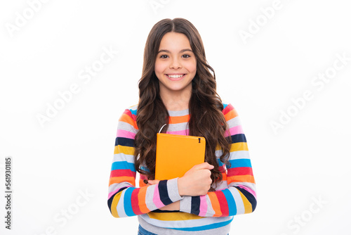 Back to school. Portrait of teenage school girl with books. Children school and education concept. Schoolgirl student. Happy girl face, positive and smiling emotions.