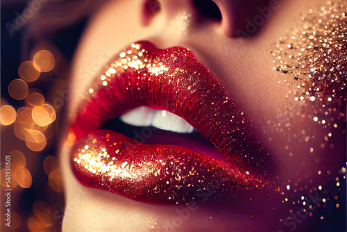 Fotografia Shimmering, glittery women's lips - Generative AI image made to look like photor