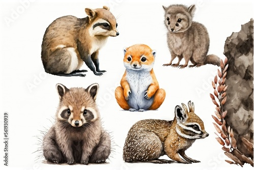  a group of animals that are sitting next to each other on a white background with a white background behind them and a white background with a black border with a red and white border. Generated AI