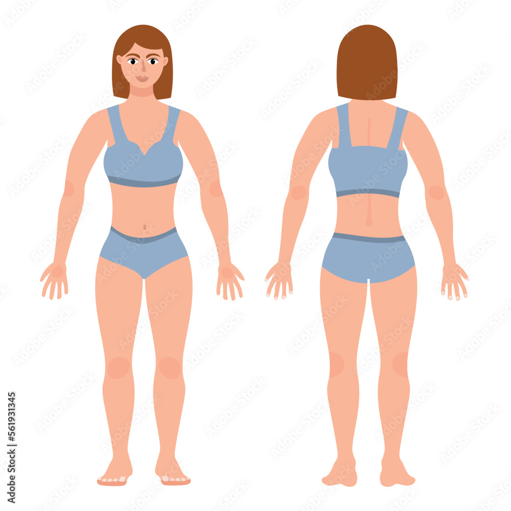 Cute sporty woman body silhouette , whole-length female character in underwear in flat style in front and back. Cute sporty woman body silhouette , whole-length female character in underwear in flat style in front and back.
