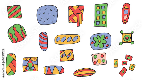 Fantasy messy freehand doodle geometric shapes. Scribble abstract collection. Creative set.