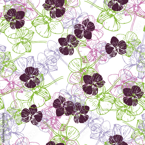 Fantasy messy freehand doodle flowers seamless pattern. Infinity ditsy scribble abstract card, layout. Creative background. Textile, fabric, wrapping paper.