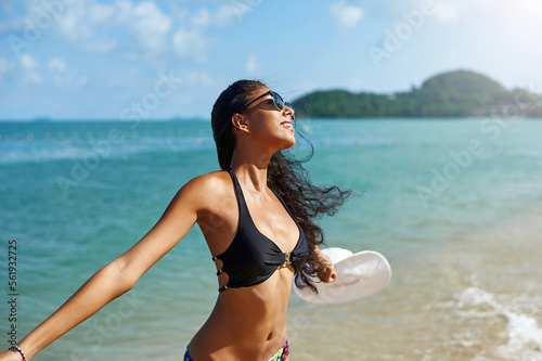 Woman enjoying freedom on a vacation 