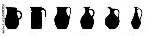 Jug icon. Set of jugs silhouettes isolated on white background. Water jug icon. Vector illustration