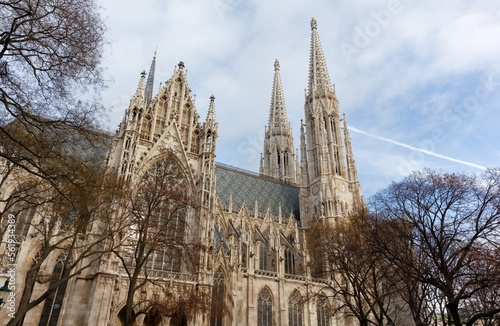 Exterior view of the Neo-gothic Votive Church in Vienna, Austria photo