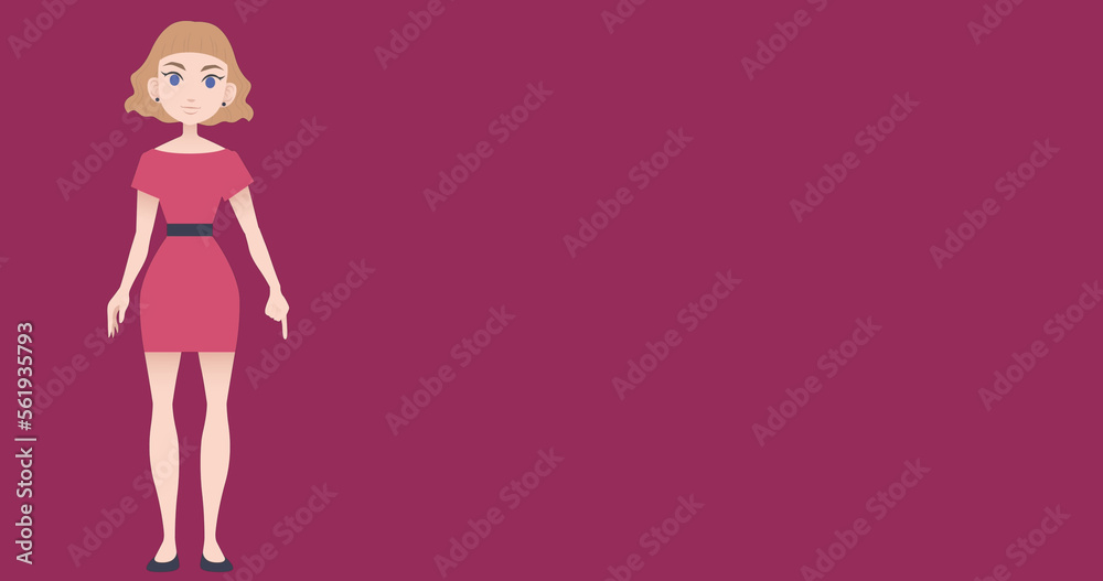 Image of pictogram of woman in pink dress with copy space on red background Image of pictogram of woman in pink dress with copy space on red background