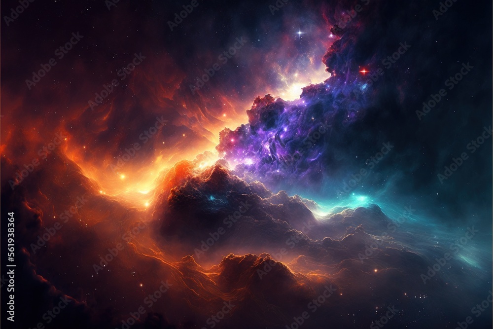 Nebula and galaxies in the deep space. Abstract cosmos univese background