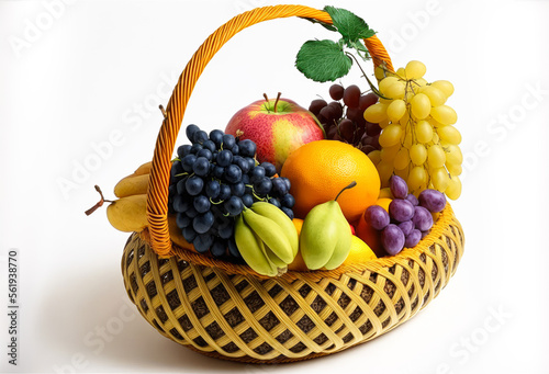 Basket with fruits - White Background - illustration - AI Generated