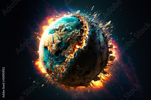 Planet Earth Implosion - illustration - AI Generated photo