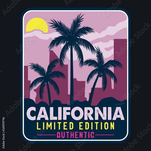 Summer California Sunset Beach Emblem Patch Logo Poster Label Vector Illustration Retro Vintage Badge Sticker And T-shirt Design © Tee_expert