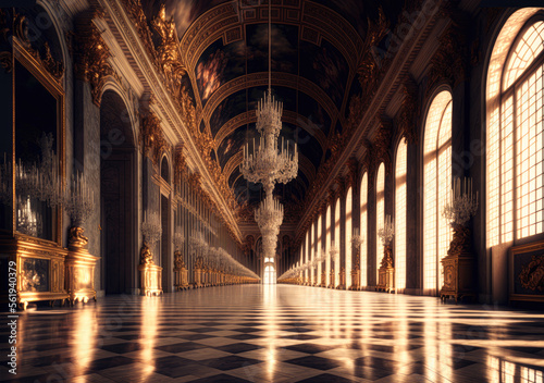 The hall of mirrors in the central wing of Palace of Versailles  France - illustration - AI Generated