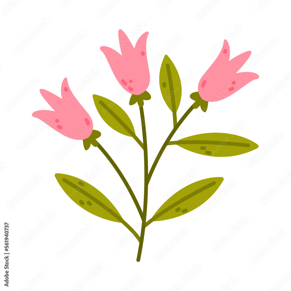 Floral Twig with Tender Pink Buds and Leaves as Cute Foliage Vector Illustration Floral Twig with Tender Pink Buds and Leaves as Cute Foliage Vector Illustration