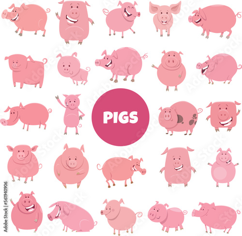 cartoon funny pigs farm animal characters big set